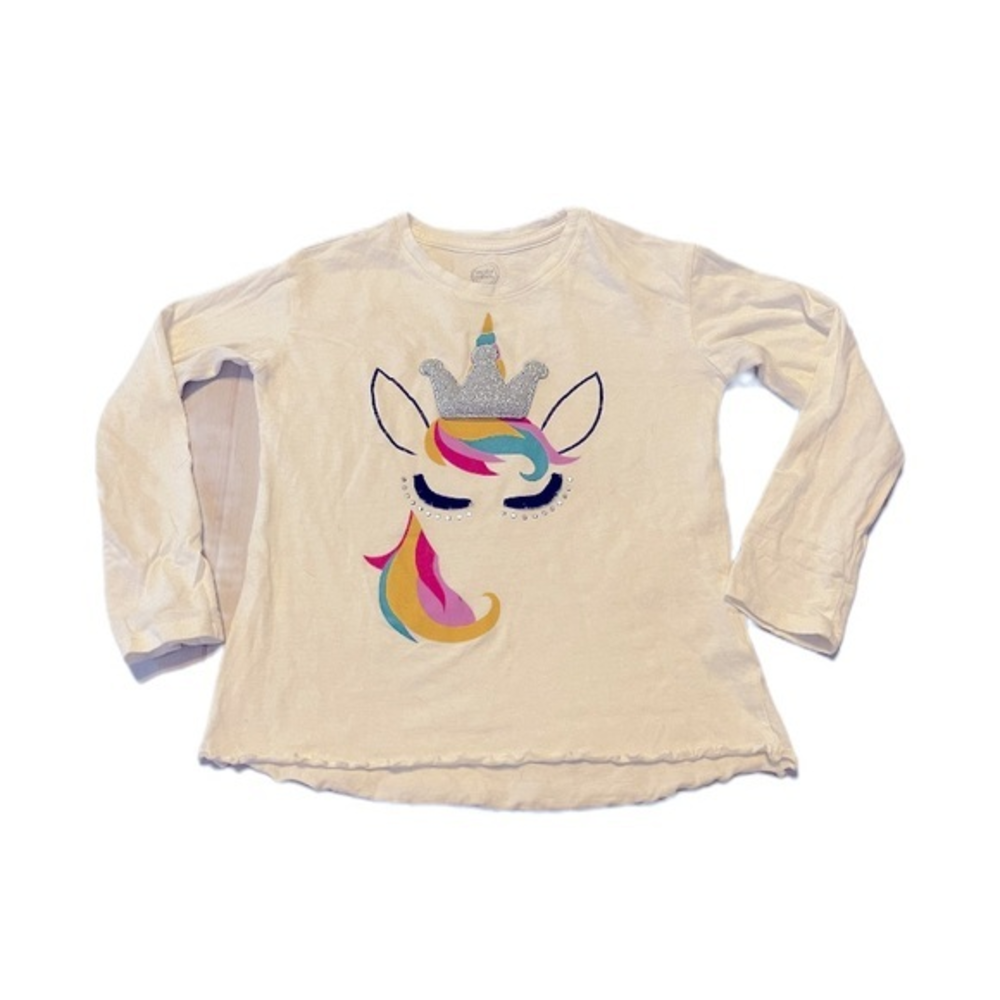 Wonder‎ Nation 6/6X white unicorn cotton blend long sleeve crew neck top